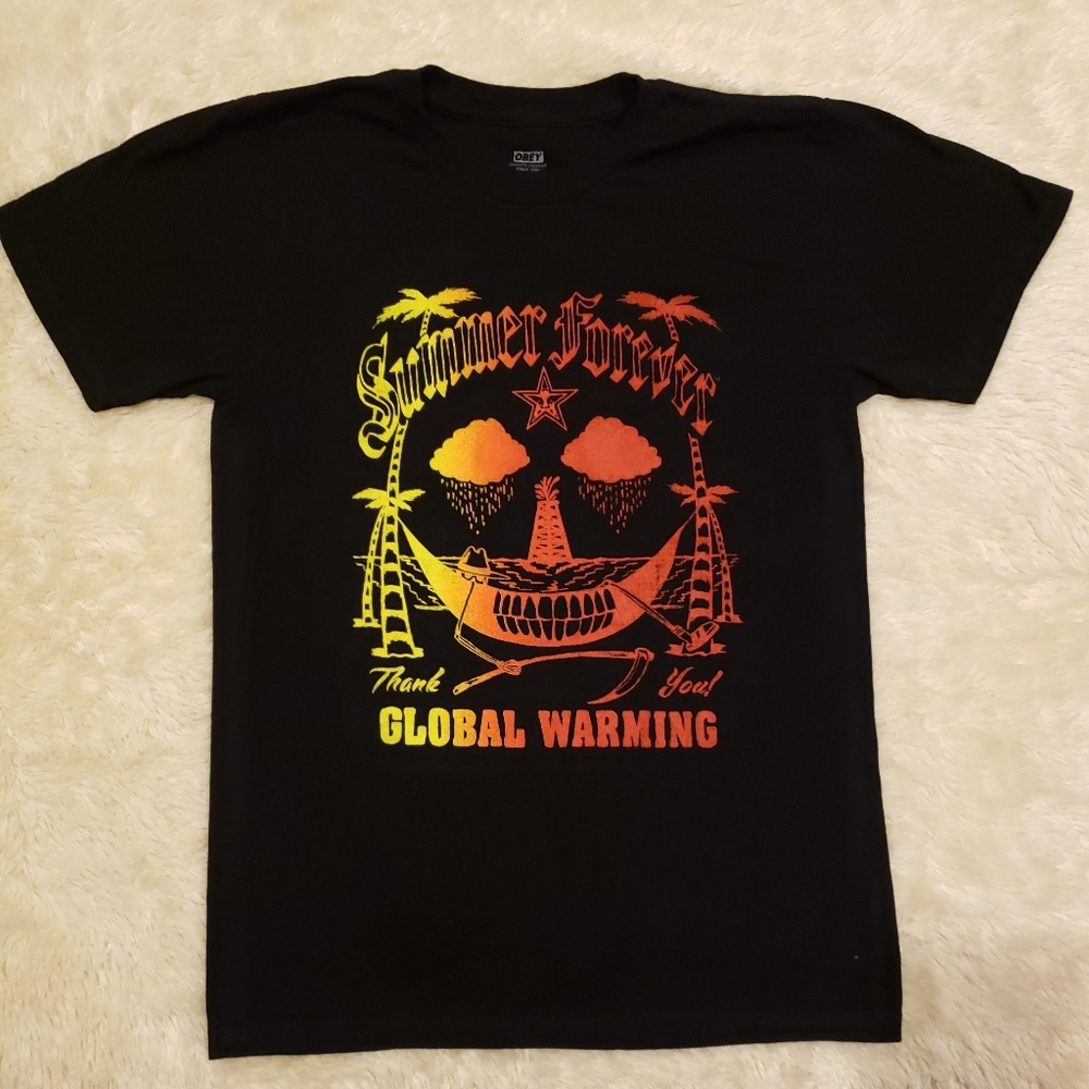 Mens Obey TShirt Small Multi Color Global Warming